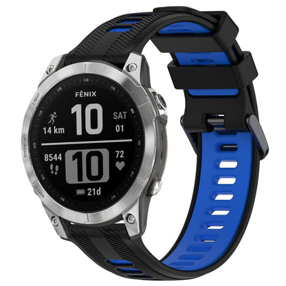 For Garmin Fenix 7 Sports Two-Color Silicone Watch Band(Black+Blue) - Watch Bands by PMC Jewellery | Online Shopping South Africa | PMC Jewellery