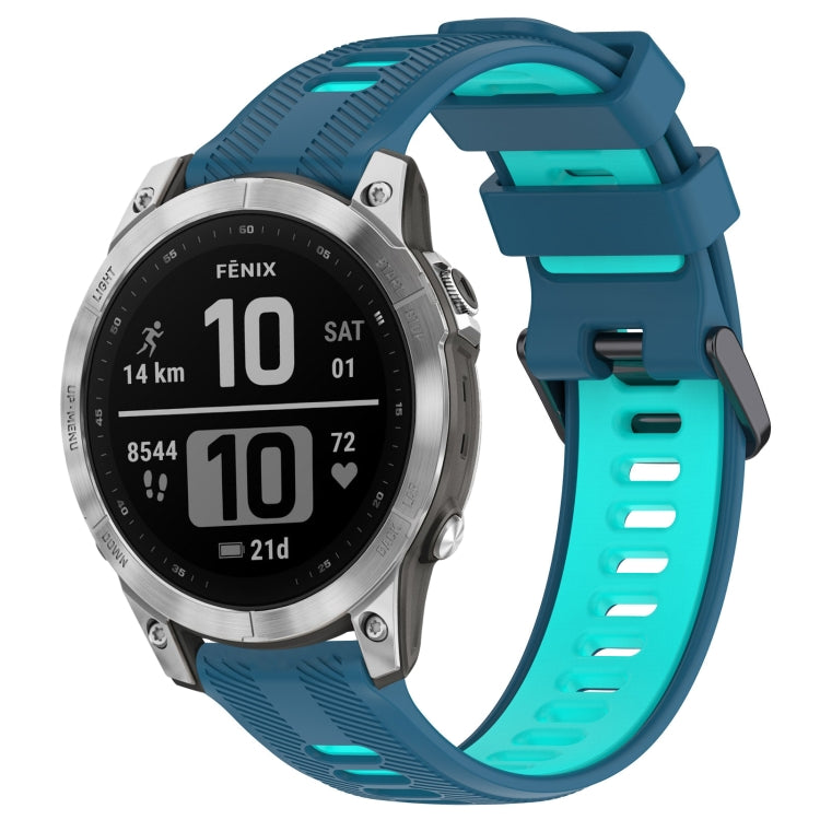 For Garmin Fenix 7 Sports Two-Color Silicone Watch Band(Blue+Teal) - Watch Bands by PMC Jewellery | Online Shopping South Africa | PMC Jewellery