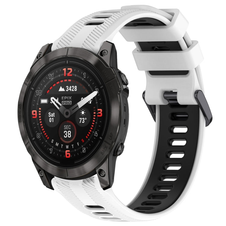 For Garmin EPIX Pro 47mm Sports Two-Color Silicone Watch Band(White+Black) - Watch Bands by PMC TechLife | Online Shopping South Africa | PMC TechLife