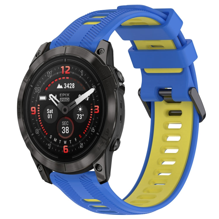 For Garmin EPIX Pro 47mm Sports Two-Color Silicone Watch Band(Blue+Yellow) - Watch Bands by PMC Jewellery | Online Shopping South Africa | PMC Jewellery