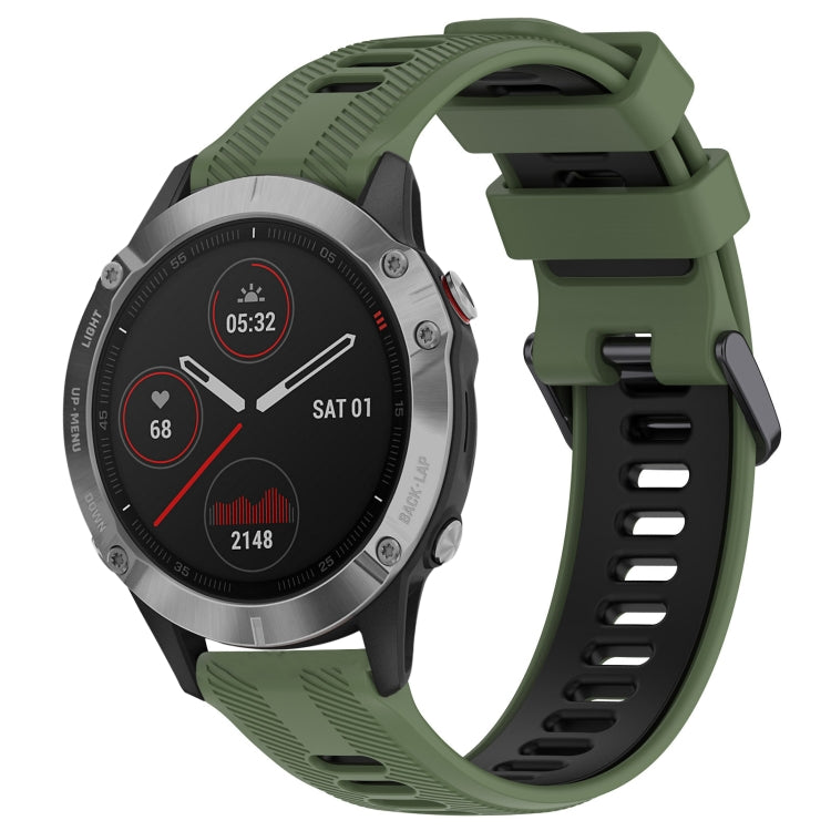 For Garmin Fenix 6 Sports Two-Color Silicone Watch Band(Army Green+Black) - Watch Bands by PMC TechLife | Online Shopping South Africa | PMC TechLife