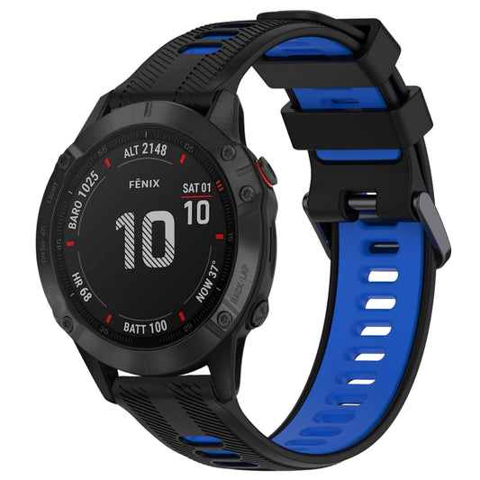 For Garmin Fenix 6 Pro Sports Two-Color Silicone Watch Band(Black+Blue) - Watch Bands by PMC Jewellery | Online Shopping South Africa | PMC Jewellery