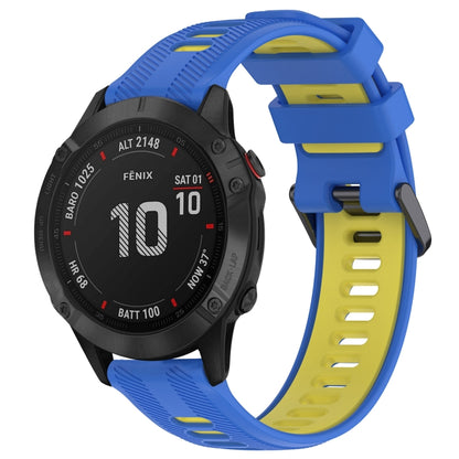 For Garmin Fenix 6 Pro Sports Two-Color Silicone Watch Band(Blue+Yellow) - Watch Bands by PMC Jewellery | Online Shopping South Africa | PMC Jewellery