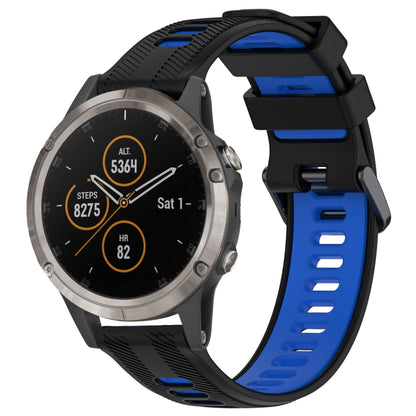 For Garmin Fenix 5 Plus Sports Two-Color Silicone Watch Band(Black+Blue) - Watch Bands by PMC Jewellery | Online Shopping South Africa | PMC Jewellery