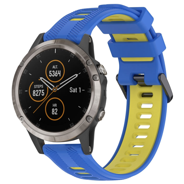 For Garmin Fenix 5 Plus Sports Two-Color Silicone Watch Band(Blue+Yellow) - Watch Bands by PMC TechLife | Online Shopping South Africa | PMC TechLife