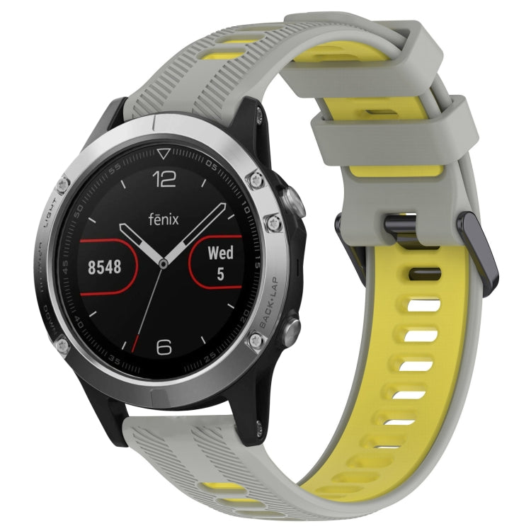 For Garmin Fenix 5 Sports Two-Color Silicone Watch Band(Grey+Yellow) - Watch Bands by PMC Jewellery | Online Shopping South Africa | PMC Jewellery