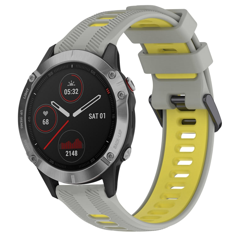 For Garmin Fenix 6 Solar Sports Two-Color Silicone Watch Band(Grey+Yellow) - Watch Bands by PMC TechLife | Online Shopping South Africa | PMC TechLife