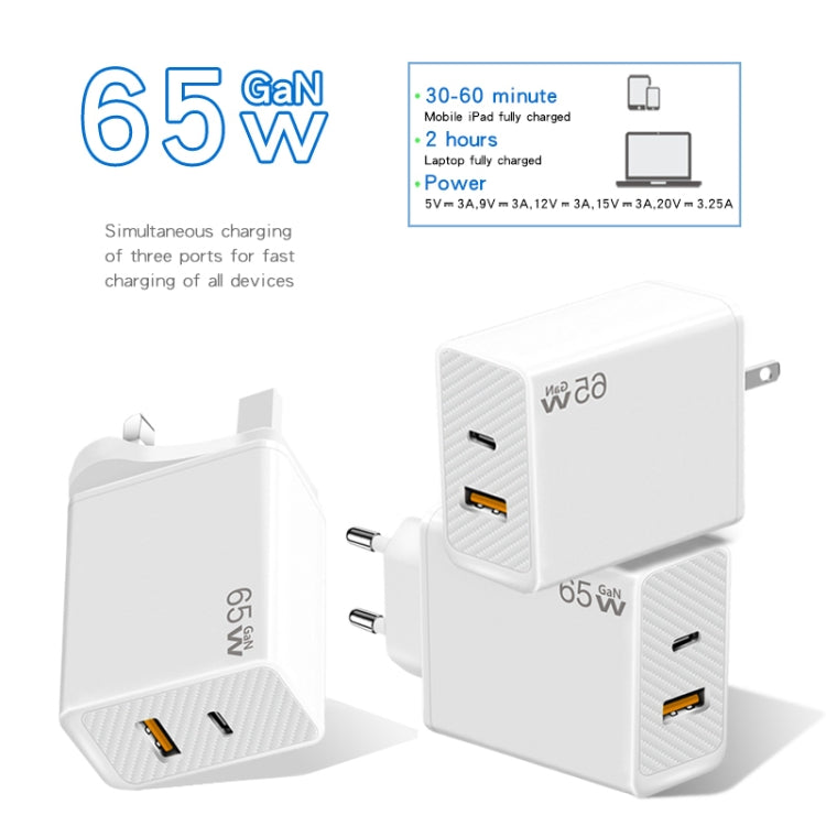 GaN PD48W Type-C PD3.0 + USB3.0 Notebook Adapter for MacBook Series ，EU Plug(White) - Cable & Adapter by PMC TechLife | Online Shopping South Africa | PMC TechLife