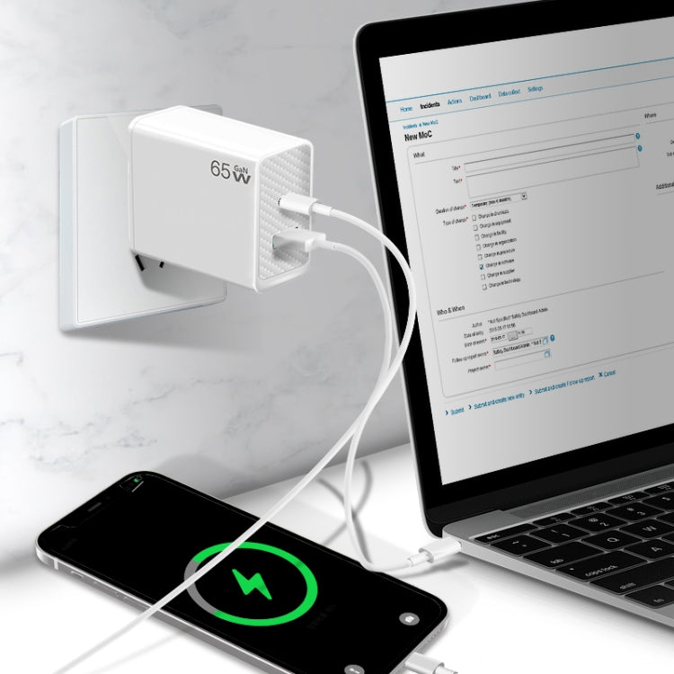 GaN PD48W Type-C PD3.0 + USB3.0 Notebook Adapter for MacBook Series ，EU Plug(White) - Cable & Adapter by PMC TechLife | Online Shopping South Africa | PMC TechLife