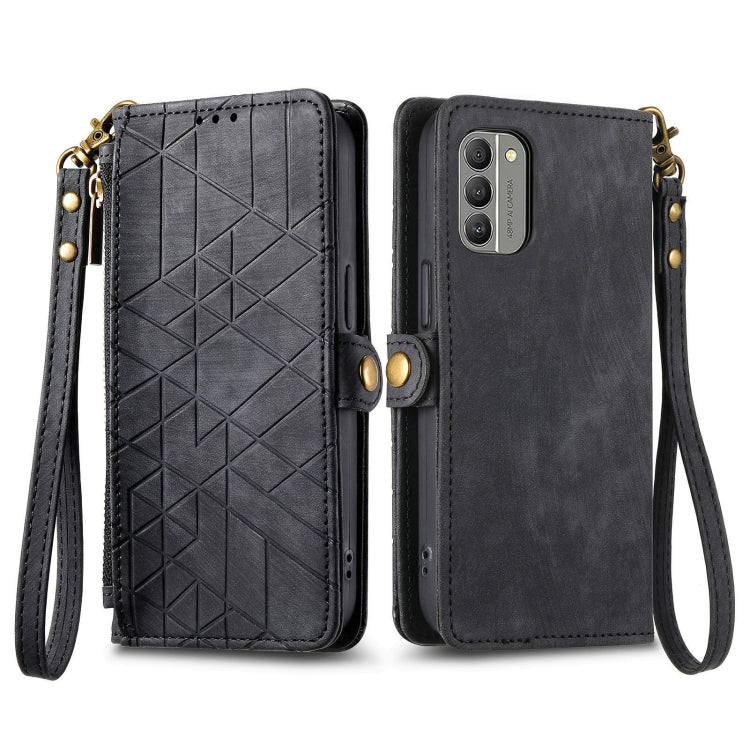 For Nokia X30 5G Geometric Zipper Wallet Side Buckle Leather Phone Case(Black) - Nokia Cases by PMC Jewellery | Online Shopping South Africa | PMC Jewellery