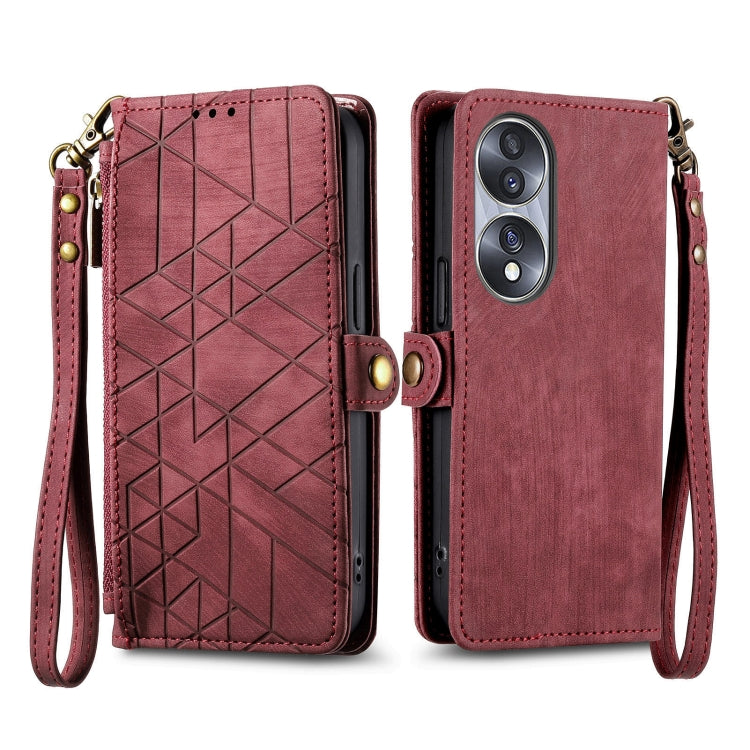 For Honor X8A Geometric Zipper Wallet Side Buckle Leather Phone Case(Red) - Honor Cases by PMC Jewellery | Online Shopping South Africa | PMC Jewellery