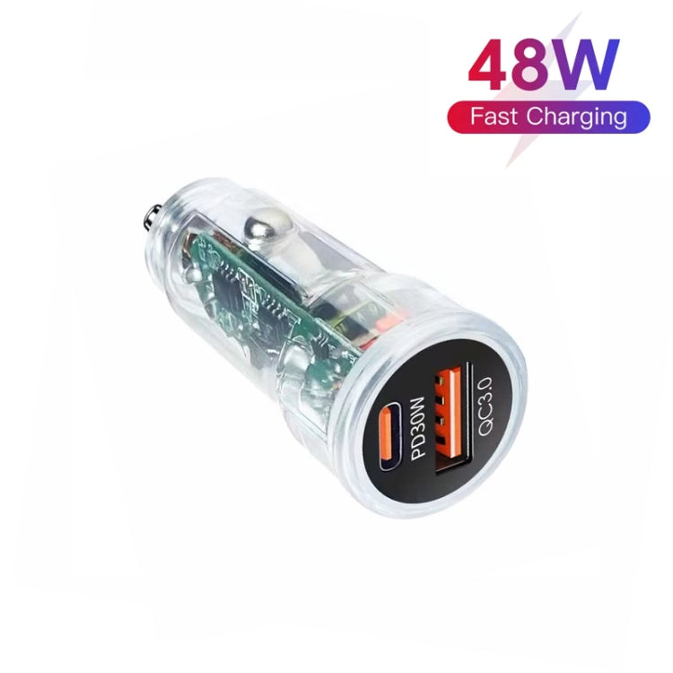 P35 48W PD30W + QC3.0 18W USB Transparent Car Charger with Type-C to 8 Pin Phone Data Cable(Transparent) - Car Charger by PMC TechLife | Online Shopping South Africa | PMC TechLife