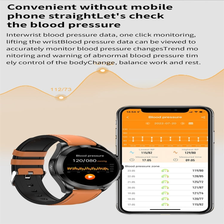 ET440 1.39 inch Color Screen Smart Leather Strap Watch,Support Heart Rate / Blood Pressure / Blood Oxygen / Blood Glucose Monitoring(Brown) - Smart Watches by PMC TechLife | Online Shopping South Africa | PMC TechLife | Buy Now Pay Later Mobicred