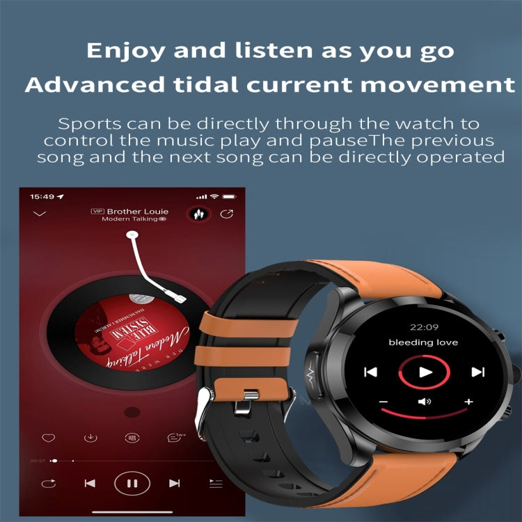 ET440 1.39 inch Color Screen Smart Leather Strap Watch,Support Heart Rate / Blood Pressure / Blood Oxygen / Blood Glucose Monitoring(Brown) - Smart Watches by PMC TechLife | Online Shopping South Africa | PMC TechLife | Buy Now Pay Later Mobicred