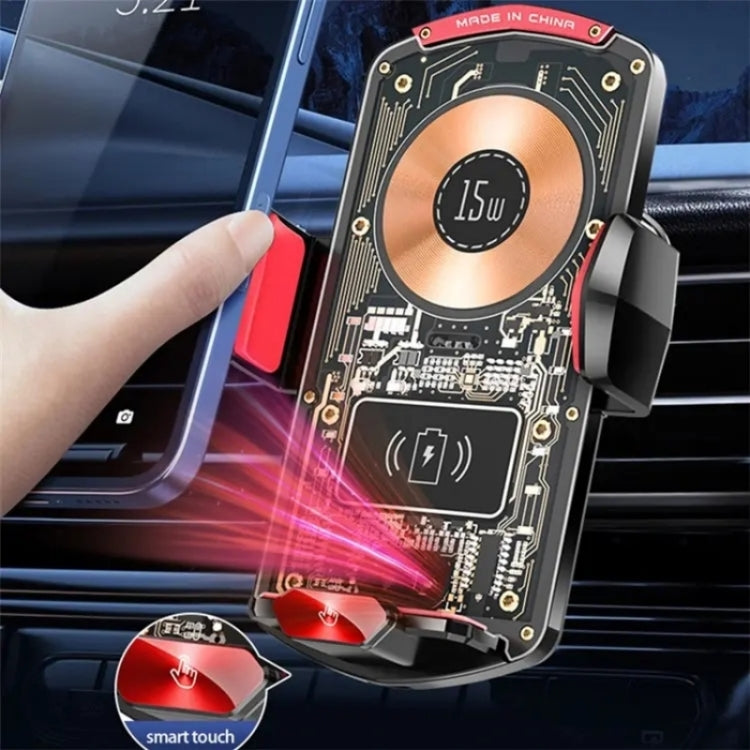 A6 Car Automatic Clamping Phone Holder 15W Magnetic Wireless Charger(Orange) - Car Charger by PMC TechLife | Online Shopping South Africa | PMC TechLife