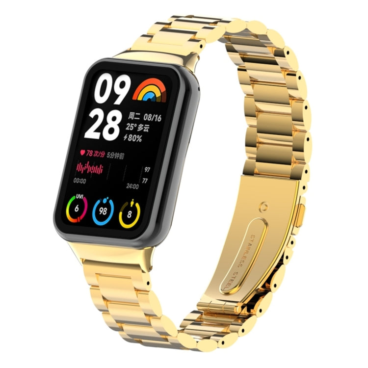 For Xiaomi Mi Band 8 Pro Three Bead Metal Stainless Steel Watch Band(Gold) - Watch Bands by PMC TechLife | Online Shopping South Africa | PMC TechLife