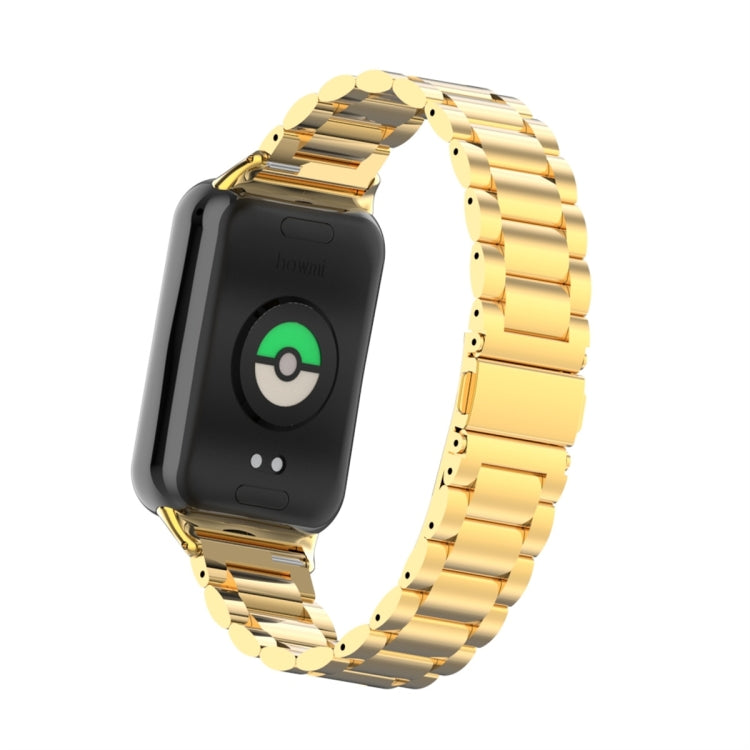 For Xiaomi Mi Band 8 Pro Three Bead Metal Stainless Steel Watch Band(Gold) - Watch Bands by PMC TechLife | Online Shopping South Africa | PMC TechLife