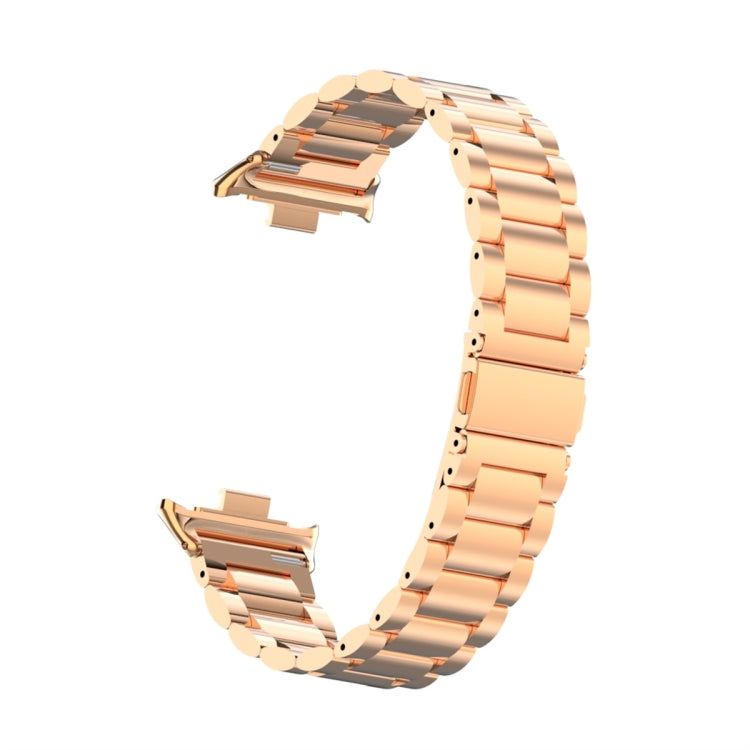 For Xiaomi Mi Band 8 Pro Three Bead Metal Stainless Steel Watch Band(Rose Gold) - Watch Bands by PMC TechLife | Online Shopping South Africa | PMC TechLife