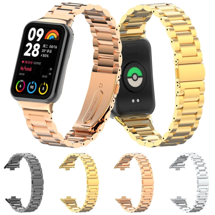 For Xiaomi Mi Band 8 Pro Three Bead Metal Stainless Steel Watch Band(Rose Gold) - Watch Bands by PMC TechLife | Online Shopping South Africa | PMC TechLife
