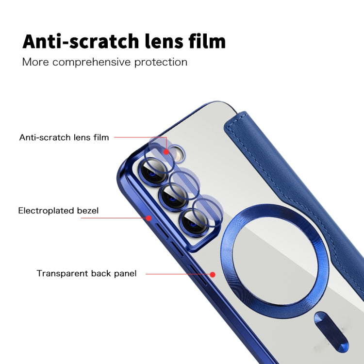 For Samsung Galaxy S23 5G Shield Magsafe RFID Anti-theft Rhombus Leather Phone Case(Dark Blue) - Galaxy S23 5G Cases by PMC TechLife | Online Shopping South Africa | PMC TechLife