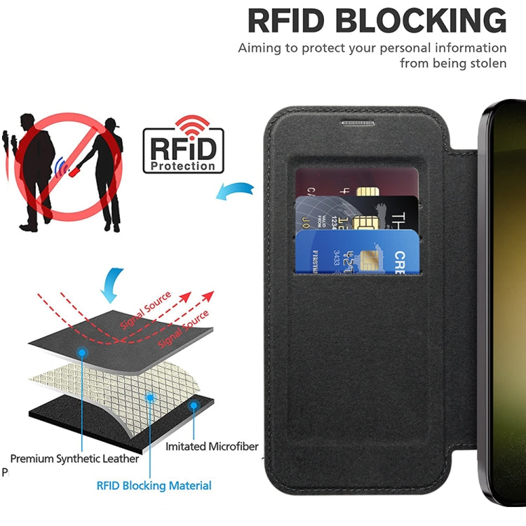For Samsung Galaxy S23 5G Shield MagSafe RFID Anti-theft Rhombus Leather Phone Case(Black) - Galaxy S23 5G Cases by PMC TechLife | Online Shopping South Africa | PMC TechLife | Buy Now Pay Later Mobicred