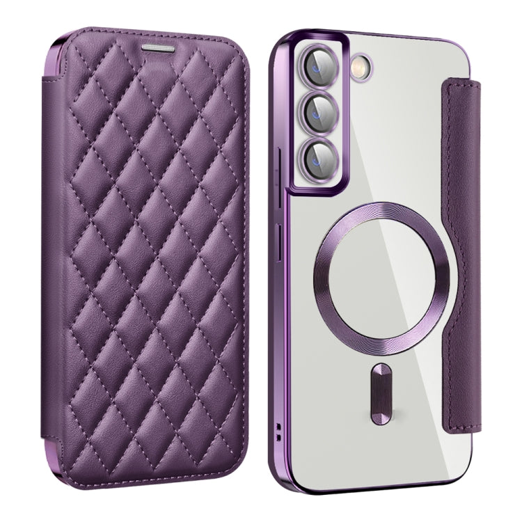 For Samsung Galaxy S23 5G Shield MagSafe RFID Anti-theft Rhombus Leather Phone Case(Purple) - free shipping - PMC TechLife - Order now!
