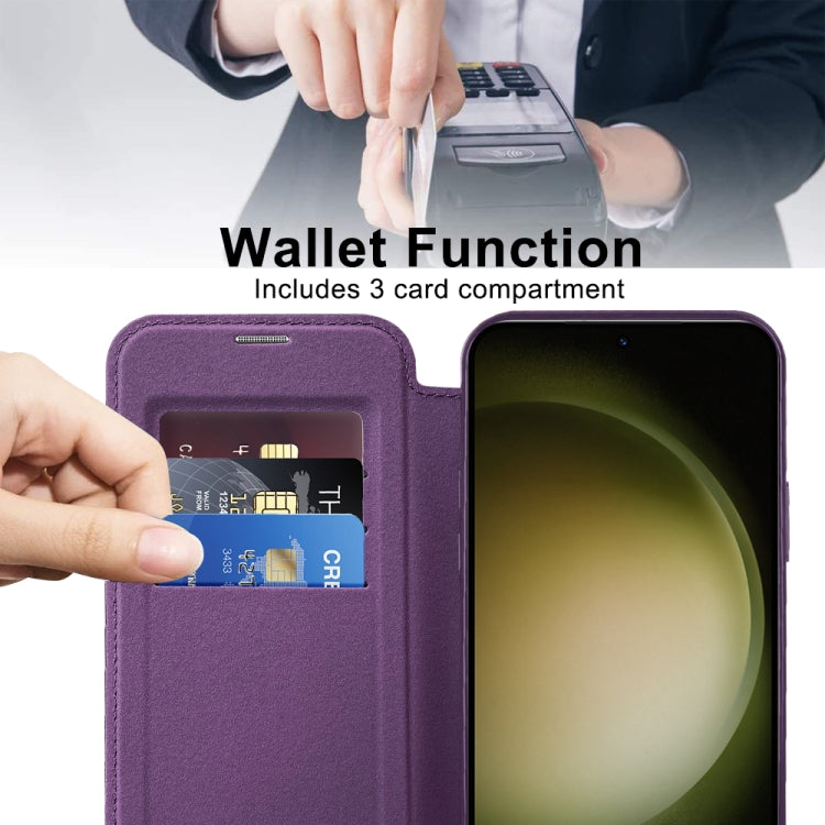 For Samsung Galaxy S23 5G Shield MagSafe RFID Anti-theft Rhombus Leather Phone Case(Purple) - free shipping - PMC TechLife - Order now!