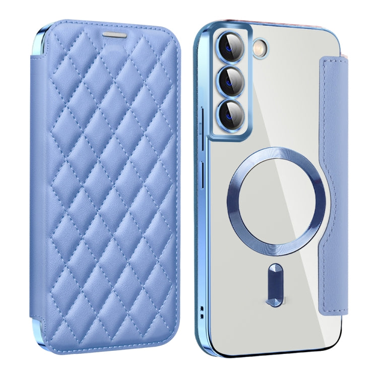 For Samsung Galaxy S23 5G Shield Magsafe RFID Anti-theft Rhombus Leather Phone Case(Blue) - Galaxy S23 5G Cases by PMC TechLife | Online Shopping South Africa | PMC TechLife