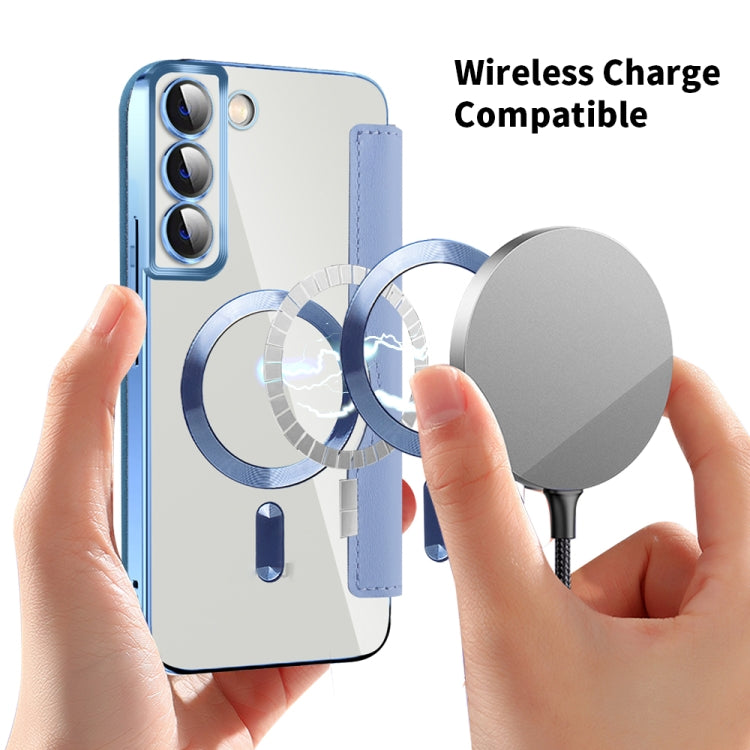For Samsung Galaxy S23 5G Shield Magsafe RFID Anti-theft Rhombus Leather Phone Case(Blue) - Galaxy S23 5G Cases by PMC TechLife | Online Shopping South Africa | PMC TechLife