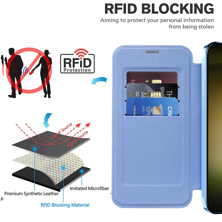 For Samsung Galaxy S23 5G Shield Magsafe RFID Anti-theft Rhombus Leather Phone Case(Blue) - Galaxy S23 5G Cases by PMC TechLife | Online Shopping South Africa | PMC TechLife