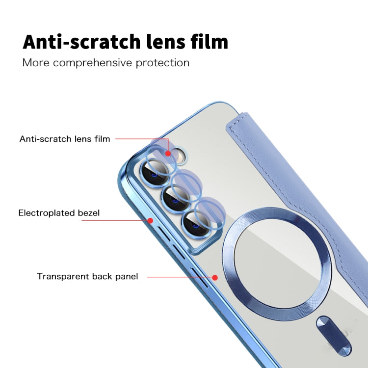 For Samsung Galaxy S23 5G Shield Magsafe RFID Anti-theft Rhombus Leather Phone Case(Blue) - Galaxy S23 5G Cases by PMC TechLife | Online Shopping South Africa | PMC TechLife