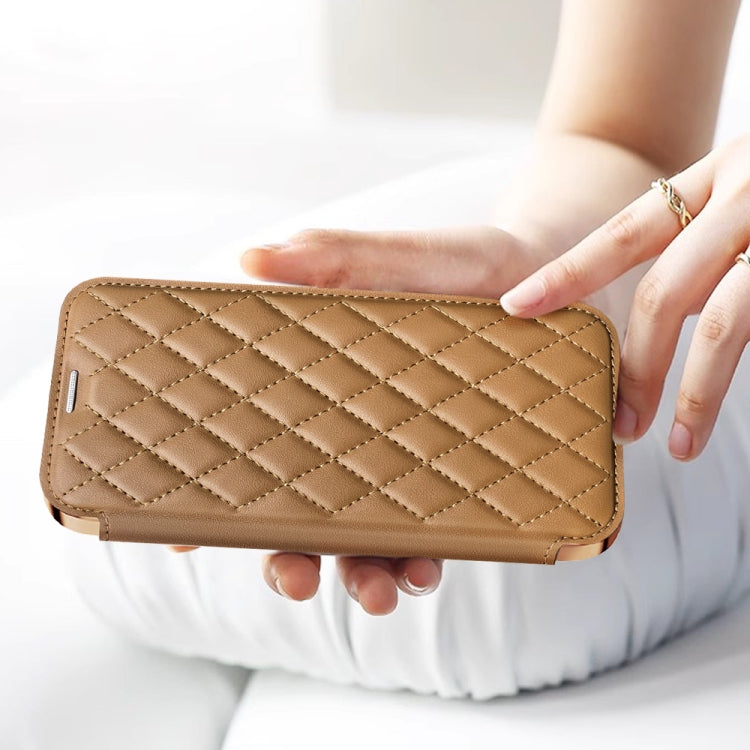 For Samsung Galaxy S23+ 5G Shield Magsafe RFID Anti-theft Rhombus Leather Phone Case(Brown) - Galaxy S23+ 5G Cases by PMC TechLife | Online Shopping South Africa | PMC TechLife