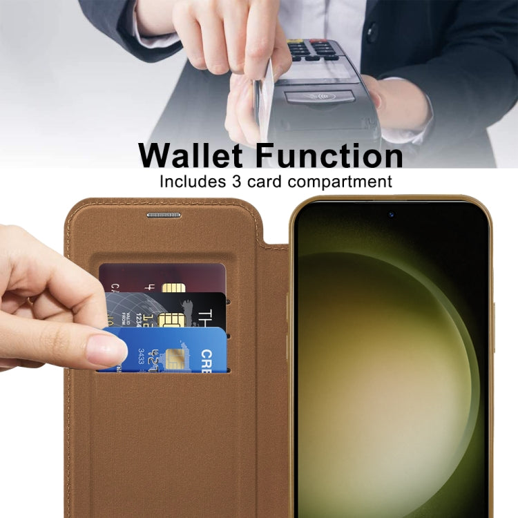 For Samsung Galaxy S23+ 5G Shield Magsafe RFID Anti-theft Rhombus Leather Phone Case(Brown) - Galaxy S23+ 5G Cases by PMC TechLife | Online Shopping South Africa | PMC TechLife