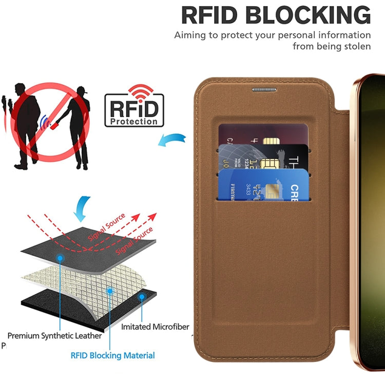 For Samsung Galaxy S23+ 5G Shield Magsafe RFID Anti-theft Rhombus Leather Phone Case(Brown) - Galaxy S23+ 5G Cases by PMC TechLife | Online Shopping South Africa | PMC TechLife