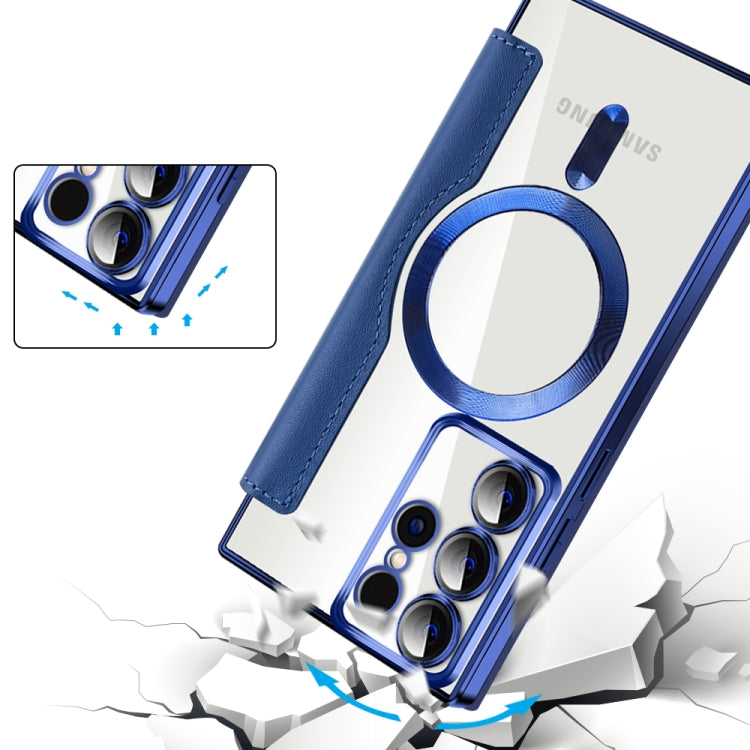 For Samsung Galaxy S22 Ultra 5G Shield Magsafe RFID Anti-theft Rhombus Leather Phone Case(Dark Blue) - Galaxy S22 Ultra 5G Cases by PMC TechLife | Online Shopping South Africa | PMC TechLife