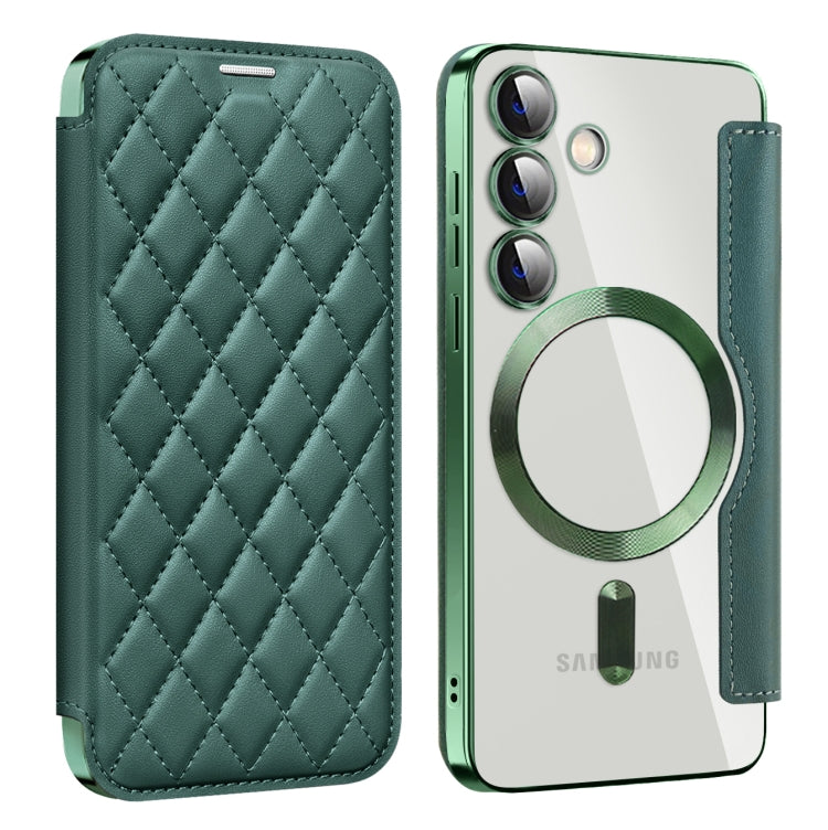 For Samsung Galaxy S24 5G Shield Magsafe RFID Anti-theft Rhombus Leather Phone Case(Green) - Galaxy S24 5G Cases by PMC Jewellery | Online Shopping South Africa | PMC Jewellery