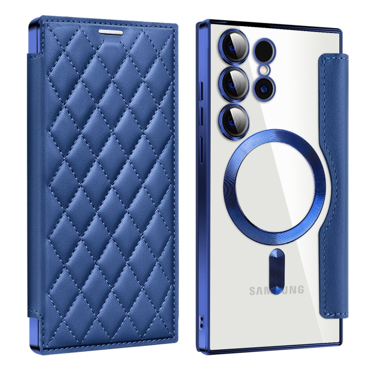 For Samsung Galaxy S24 Ultra 5G Shield Magsafe RFID Anti-theft Rhombus Leather Phone Case(Dark Blue) - Galaxy S24 Ultra 5G Cases by PMC TechLife | Online Shopping South Africa | PMC TechLife