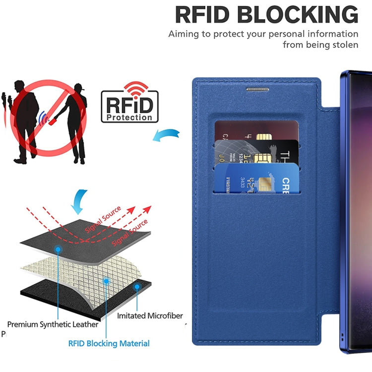 For Samsung Galaxy S24 Ultra 5G Shield Magsafe RFID Anti-theft Rhombus Leather Phone Case(Dark Blue) - Galaxy S24 Ultra 5G Cases by PMC TechLife | Online Shopping South Africa | PMC TechLife