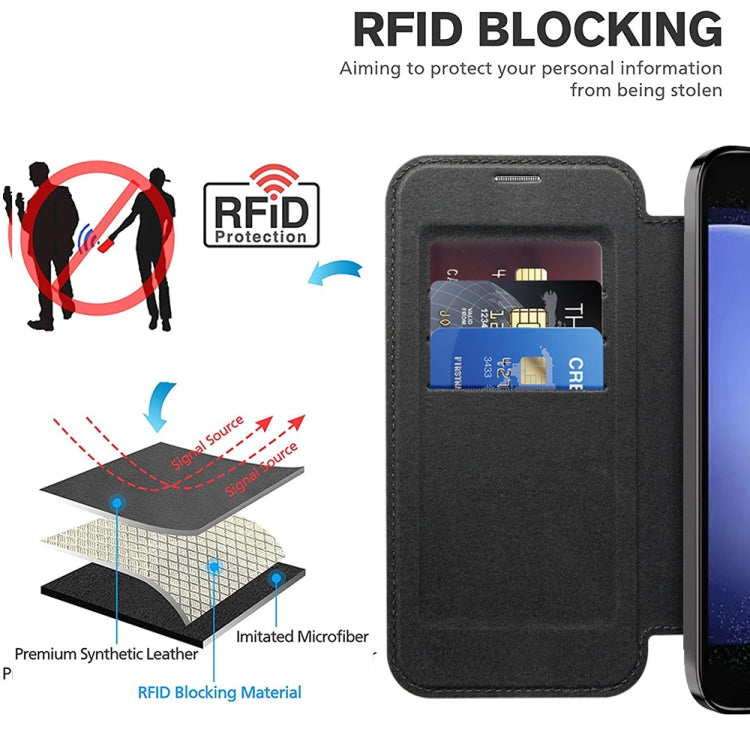 For Samsung Galaxy S23 FE 5G Shield Magsafe RFID Anti-theft Rhombus Leather Phone Case(Black) - Galaxy S23 FE 5G Cases by PMC TechLife | Online Shopping South Africa | PMC TechLife