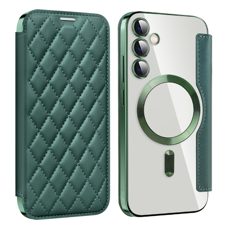 For Samsung Galaxy S23 FE 5G Shield MagSafe RFID Anti-theft Rhombus Leather Phone Case(Green) - free shipping - PMC TechLife - Order now!