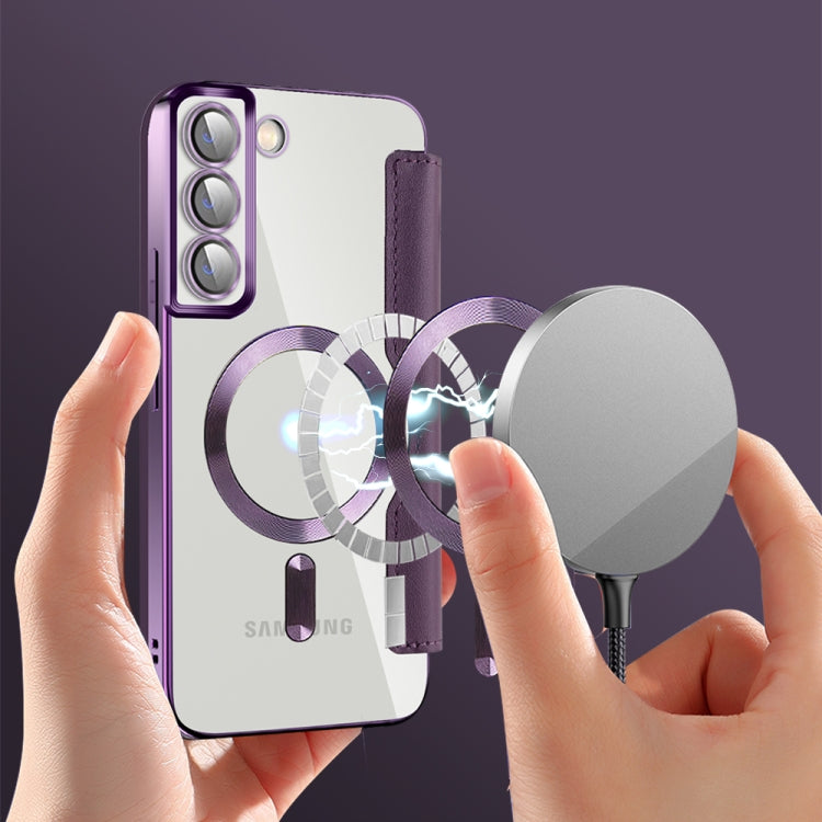 For Samsung Galaxy S22+ 5G Shield MagSafe RFID Anti-theft Leather Phone Case(Purple) - Galaxy S22+ 5G Cases by PMC TechLife | Online Shopping South Africa | PMC TechLife | Buy Now Pay Later Mobicred