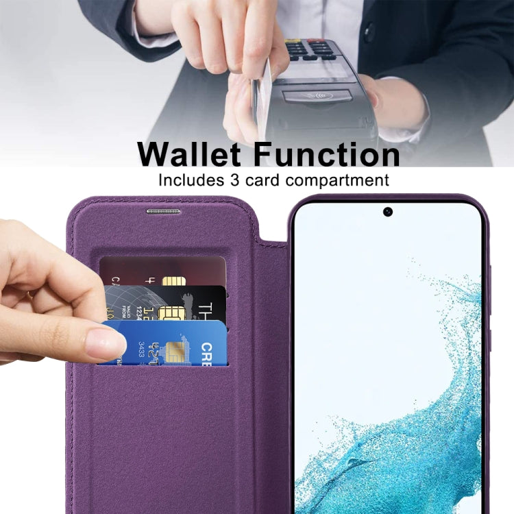 For Samsung Galaxy S22+ 5G MagSafe Magnetic RFID Anti-theft Leather Phone Case(Purple) - Galaxy S22 5G Cases by PMC TechLife | Online Shopping South Africa | PMC TechLife