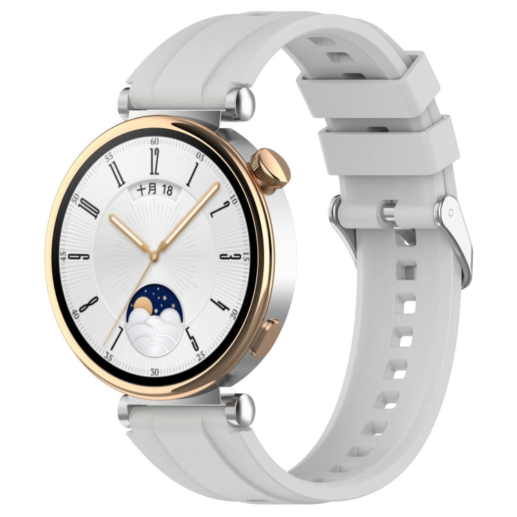 For Huawei Watch GT4 41mm Official Steps Style Silver Buckle Silicone Watch Band(Gray) - Watch Bands by PMC TechLife | Online Shopping South Africa | PMC TechLife