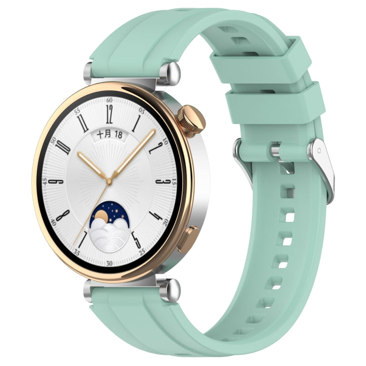 For Huawei Watch GT4 46mm Official Steps Style Silver Buckle Silicone Watch Band(Green) - Watch Bands by PMC TechLife | Online Shopping South Africa | PMC TechLife