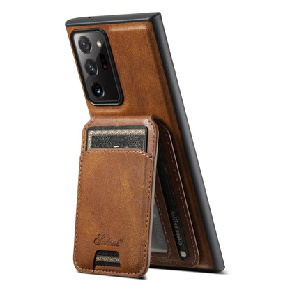 For Samsung Galaxy Note20 5G Suteni H15 MagSafe Oil Eax Leather Detachable Wallet Back Phone Case(Brown) - Galaxy Note20 Cases by Suteni | Online Shopping South Africa | PMC Jewellery