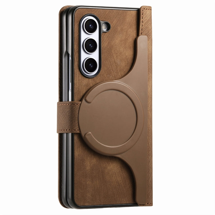 For Samsung Galaxy Z Fold5 5G Retro MagSafe Magnetic Zipper Wallet Leather Phone Case(Brown) - Galaxy Z Fold5 Cases by PMC Jewellery | Online Shopping South Africa | PMC Jewellery