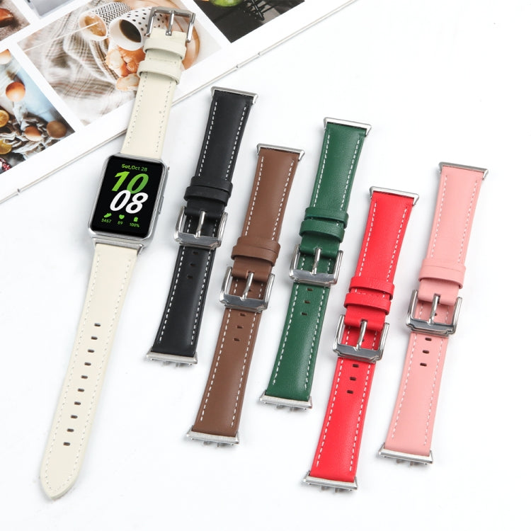 For Samsung Galaxy Watch Fit 3 Leather Sewing Thread Pin Buckle Watch Band(Pink) - free shipping - PMC TechLife - Order now!