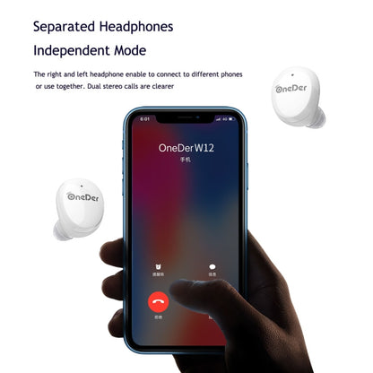 OneDer W12 Wireless Earphone with Waterproof IPX5 HD Stereo Sound TWS Bluetooth Earphone(White) - TWS Earphone by OneDer | Online Shopping South Africa | PMC Jewellery