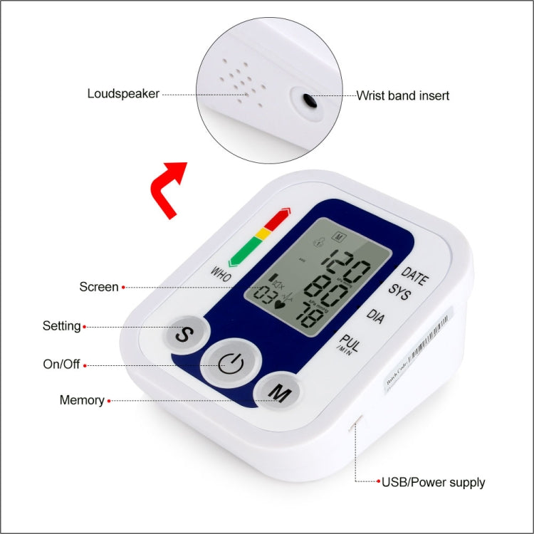 ZK-B02   Automatic Digital Upper Arm Blood Pressure Monitor Sphygmomanometer Pressure Gauge Heart Beat Rate Meter Tonometer Pulsometer - Sphygmomanometer by PMC Jewellery | Online Shopping South Africa | PMC Jewellery