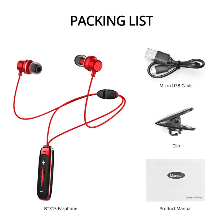 BT315 Sport Bluetooth Headset Wireless Stereo Earphone Bluetooth 4.1 Earpiece With Mic Sport Bass Magnetic Necklace Earpiece(Red) - Sport Earphone by PMC TechLife | Online Shopping South Africa | PMC TechLife